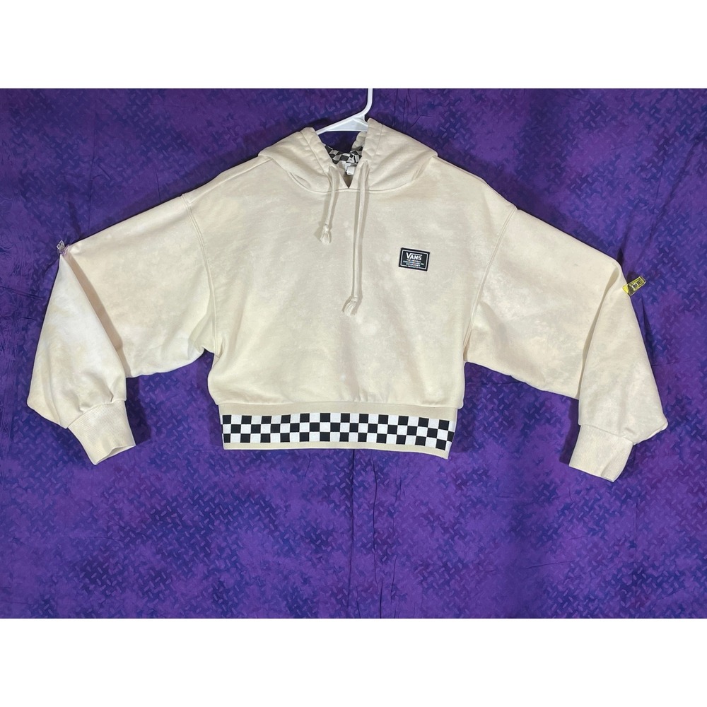 Vans Off The Wall Women Small Cream Checkerboard Cropped Hoodie VN0A5JGDEDQ